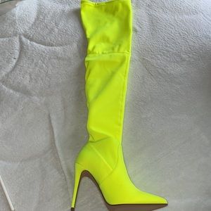 Steve Madden over the knee Dominique yellow neon boots